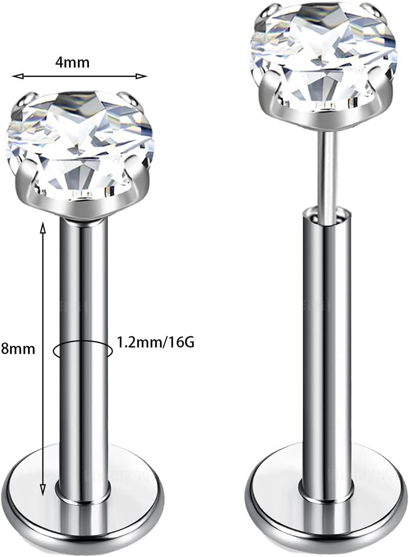 TOMIDES G23 Titanium Lip Rook Labret Studs Helix Tragus Earring Set 16G Threadless CZ Nose Stud Hypoallergenic Conch Lobe Cartilage Push Back Monroe Piercing Jewelry - Image 2